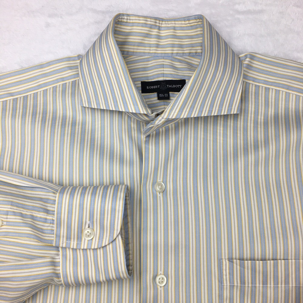 Robert Talbott Dress Shirt Mens 15.5-33 Blue/Ivory Striped Long Sleeves‎